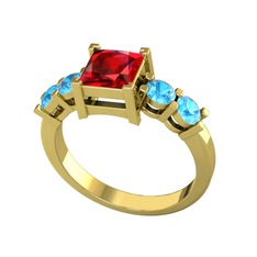 Garnet ve akuamarin 8 ayar altın yüzük