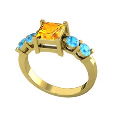 Pya 5 Taş Yüzük - Sitrin ve akuamarin 8 ayar altın yüzük #1k2pvmr