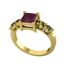 Pya 5 Taş Yüzük - Kök yakut ve peridot 18 ayar altın yüzük #1k5iusf