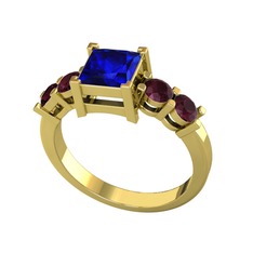 Pya 5 Taş Yüzük - Lab safir ve kök yakut 14 ayar altın yüzük #1kcw9jw