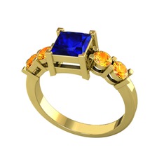 Pya 5 Taş Yüzük - Lab safir ve sitrin 925 ayar altın kaplama gümüş yüzük #1kj0pme
