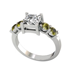 Swarovski ve peridot 8 ayar beyaz altın yüzük