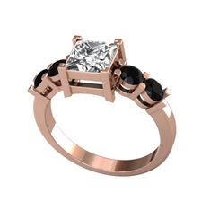 Pya 5 Taş Yüzük - Beyaz zirkon ve siyah zirkon 14 ayar rose altın yüzük #1l2qe8u