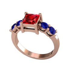 Garnet ve lab safir 925 ayar rose altın kaplama gümüş yüzük