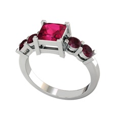 Pya 5 Taş Yüzük - Rodolit garnet ve kök yakut 18 ayar beyaz altın yüzük #1lcmq2q