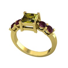 Pya 5 Taş Yüzük - Peridot ve kök yakut 14 ayar altın yüzük #1lgl34f
