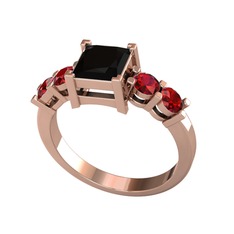 Pya 5 Taş Yüzük - Siyah zirkon ve garnet 8 ayar rose altın yüzük #1lo0ozu