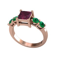 Pya 5 Taş Yüzük - Kök yakut ve yeşil kuvars 18 ayar rose altın yüzük #1lpe4on