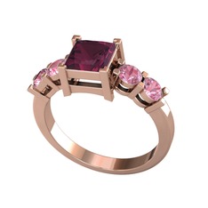 Kök yakut ve pembe kuvars 8 ayar rose altın yüzük