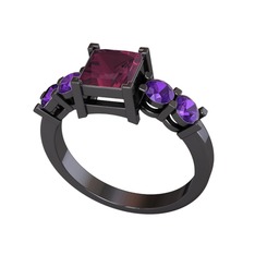 Pya 5 Taş Yüzük - Kök yakut ve ametist 925 ayar siyah rodyum kaplama gümüş yüzük #1mvhhf1