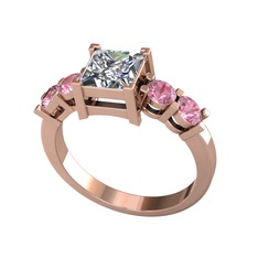 Pya 5 Taş Yüzük - Pırlanta ve pembe kuvars 8 ayar rose altın yüzük (1.24 karat) #1nbeyqs