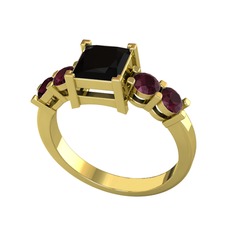 Pya 5 Taş Yüzük - Siyah zirkon ve kök yakut 18 ayar altın yüzük #1noprrs