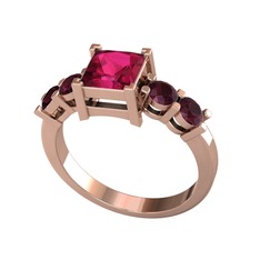 Pya 5 Taş Yüzük - Rodolit garnet ve kök yakut 925 ayar rose altın kaplama gümüş yüzük #1nu65s3