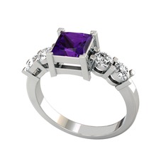 Pya 5 Taş Yüzük - Ametist ve swarovski 14 ayar beyaz altın yüzük #1nzseg4