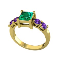 Yeşil kuvars ve ametist 18 ayar altın yüzük