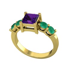 Ametist ve kök zümrüt 8 ayar altın yüzük