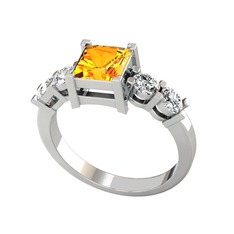 Pya 5 Taş Yüzük - Sitrin ve swarovski 14 ayar beyaz altın yüzük #1oqjymb