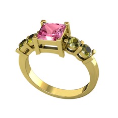 Pembe kuvars ve peridot 8 ayar altın yüzük
