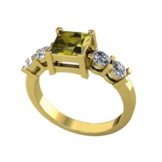 Pya 5 Taş Yüzük - Peridot ve pırlanta 925 ayar altın kaplama gümüş yüzük (0.64 karat) #1pxoicl
