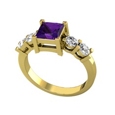 Pya 5 Taş Yüzük - Ametist ve swarovski 8 ayar altın yüzük #1pysim5