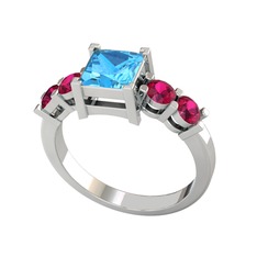 Akuamarin ve rodolit garnet 18 ayar beyaz altın yüzük