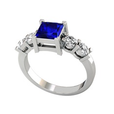 Pya 5 Taş Yüzük - Lab safir ve beyaz zirkon 18 ayar beyaz altın yüzük #1qlx2bg