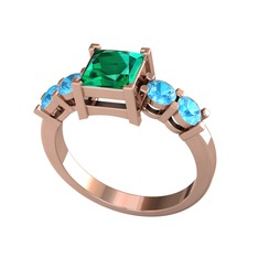 Yeşil kuvars ve akuamarin 8 ayar rose altın yüzük