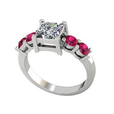 Pya 5 Taş Yüzük - Pırlanta ve rodolit garnet 8 ayar beyaz altın yüzük (1.24 karat) #1r13hw6