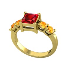 Garnet ve sitrin 18 ayar altın yüzük