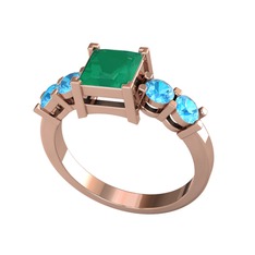Kök zümrüt ve akuamarin 8 ayar rose altın yüzük
