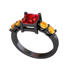 Pya 5 Taş Yüzük - Garnet ve sitrin 925 ayar siyah rodyum kaplama gümüş yüzük #1smz4z6