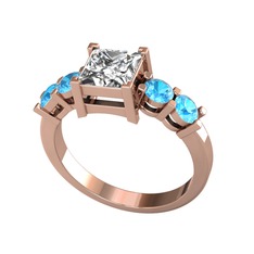 Pya 5 Taş Yüzük - Swarovski ve akuamarin 14 ayar rose altın yüzük #1swva24