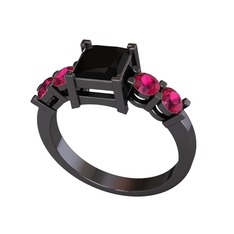 Pya 5 Taş Yüzük - Siyah zirkon ve rodolit garnet 925 ayar siyah rodyum kaplama gümüş yüzük #1szwcip