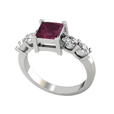 Pya 5 Taş Yüzük - Kök yakut ve beyaz zirkon 925 ayar gümüş yüzük #1t4ee07