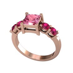 Pya 5 Taş Yüzük - Pembe kuvars ve rodolit garnet 925 ayar rose altın kaplama gümüş yüzük #1tb2jd3