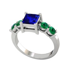 Lab safir ve yeşil kuvars 8 ayar beyaz altın yüzük