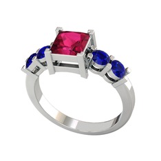 Rodolit garnet ve lab safir 18 ayar beyaz altın yüzük