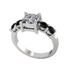 Pya 5 Taş Yüzük - Pırlanta ve siyah zirkon 18 ayar beyaz altın yüzük (1.24 karat) #1u6ss3h