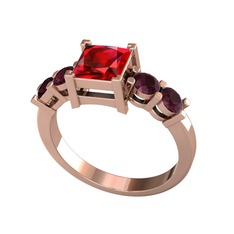 Pya 5 Taş Yüzük - Garnet ve kök yakut 925 ayar rose altın kaplama gümüş yüzük #1udow01