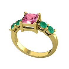 Pembe kuvars ve kök zümrüt 8 ayar altın yüzük