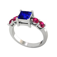 Pya 5 Taş Yüzük - Lab safir ve rodolit garnet 18 ayar beyaz altın yüzük #1ux4zr0