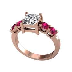 Pya 5 Taş Yüzük - Beyaz zirkon ve rodolit garnet 18 ayar rose altın yüzük #1v44d5b