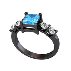 Pya 5 Taş Yüzük - Akuamarin ve swarovski 925 ayar siyah rodyum kaplama gümüş yüzük #1vfs4ht