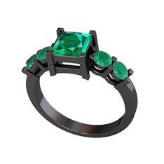 Pya 5 Taş Yüzük - Yeşil kuvars ve kök zümrüt 925 ayar siyah rodyum kaplama gümüş yüzük #1vsmrq4