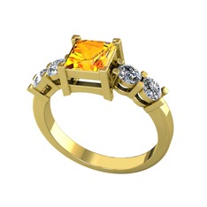 Pya 5 Taş Yüzük - Sitrin ve pırlanta 18 ayar altın yüzük (0.64 karat) #1w7bpbu