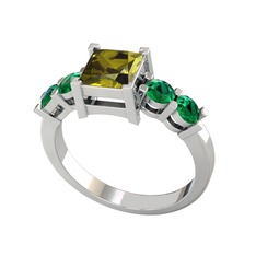 Pya 5 Taş Yüzük - Peridot ve yeşil kuvars 925 ayar gümüş yüzük #1we3064