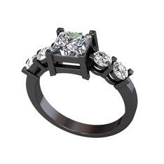 Pya 5 Taş Yüzük - Pırlanta ve swarovski 925 ayar siyah rodyum kaplama gümüş yüzük (1.24 karat) #1wg5ci7