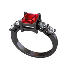 Garnet ve pırlanta 925 ayar siyah rodyum kaplama gümüş yüzük (0.64 karat)
