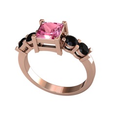 Pembe kuvars ve siyah zirkon 14 ayar rose altın yüzük