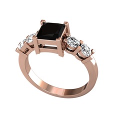 Pya 5 Taş Yüzük - Siyah zirkon ve swarovski 14 ayar rose altın yüzük #1x0dk0x